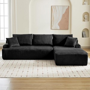 108" Cloud l-Shape Sectional Sofa - Corduroy sleeper sofa with chaise. No assembly required for living room use. - 1 of 4