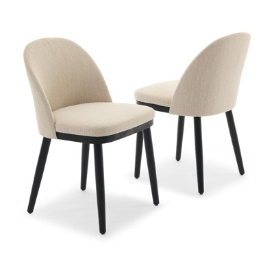 Coucheta Beige Mid-Century Dining Chair - Curved Upholstered Back & Rubberwood Legs