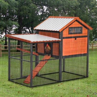 Akoasm Sturdy Wood And Iron Chicken Coop With Runway, Nesting Box And Waterproof Roof For 5-7 Chickens