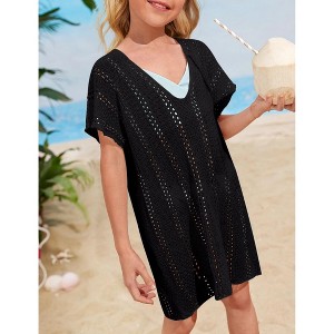 Girls swim cover up crochet swimsuits kids swimwear beachwear tops - 1 of 4
