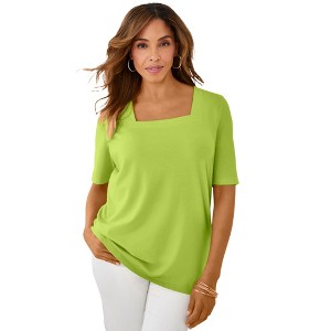 Jessica London Women's Plus Size Stretch Cotton Square Neck Tee - 1 of 4