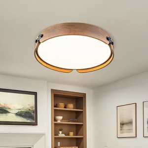 LLHZSY 16 1/2" Flush Mount Round LED Ceiling Light-Curved Walnut Wood Color Combination, 30W 3000K - 1 of 4