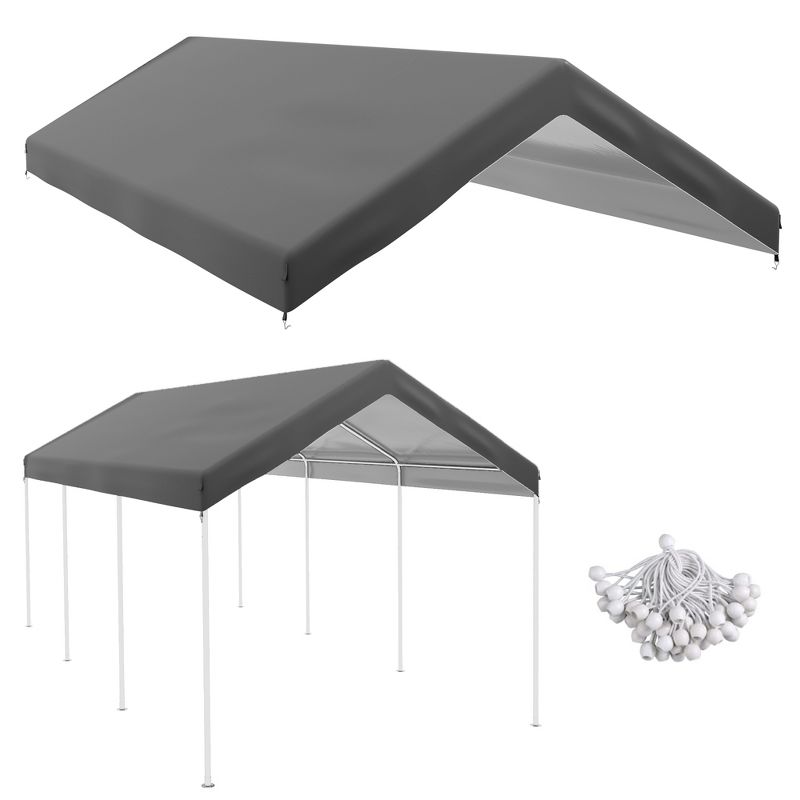 Outsunny 10 x 20 ft Canopy Replacement Cover, Carport Roof with Ball Bungee Cords, 1 of 7