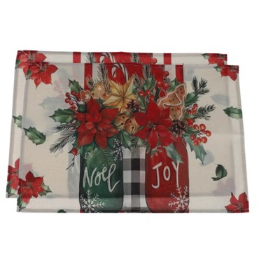 Unique Bargains Christmas Place Mats Flower Pot Flax Red Green Beige 11.8"x17.7" 2 Pcs