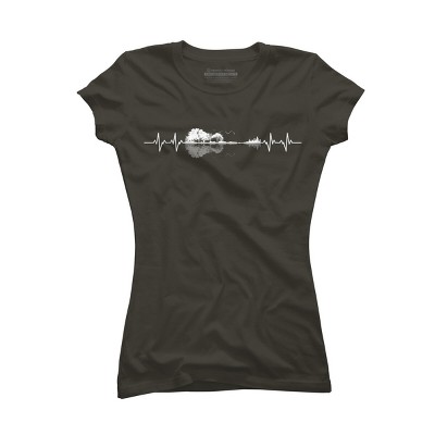 Junior's Design By Humans Nature Guitar Heart Beat By Maryedenoa T-Shirt