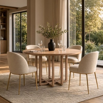 47 Inch Round Dining Table, Architectural Base, Natural Brown Acacia ...
