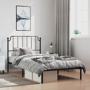 VidaXL Metal Bed Frame with Headboard Black 39.4 in.x78.7 in. - 1 of 4