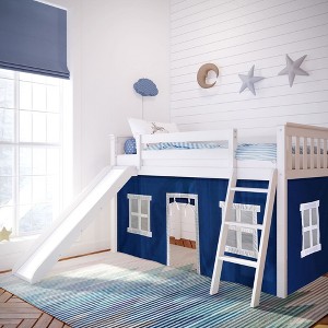 Max & Lily Twin Loft Bed, Solid Wood Low loft Bunk beds for Kids with Slide and Curtain - 1 of 4