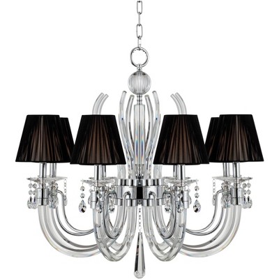 Vienna Full Spectrum Chrome Large Chandelier 32" Wide Crystal Arm Black Silk Shades 8-Light Fixture for Dining Room House Foyer