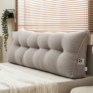 Soft Wedge Teddy Velvet Headboard Pillow w/ Side Pocket - PP Cotton Filled, Triangular Backrest Cushion for Dorm Bed - 1 of 4