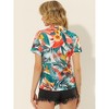 Allegra K Women's Hawaiian Button Down Floral Leaves Beach Short Sleeve Top - 4 of 4