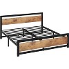 Full/Queen/King Industrial Platform Metal Bed Frame with Wood Headboard, 14" Tall, Noise-Free, No Box Spring Needed, Easy Assembly, Rustic Brown - 4 of 4