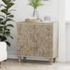 JIONJOY Distressed White Floral Storage Cabinet - Rustic Farmhouse Accent Piece with Carved Flower Details - 2 of 4