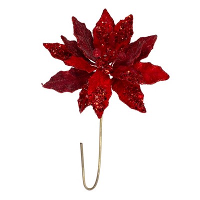 Melrose 21" Red and Brown Embellished Poinsettia Long Stem Christmas Pick