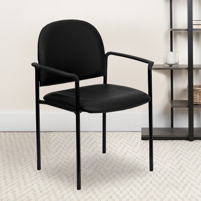 Black Vinyl Stackable Metal Reception Chair with Fixed Arms