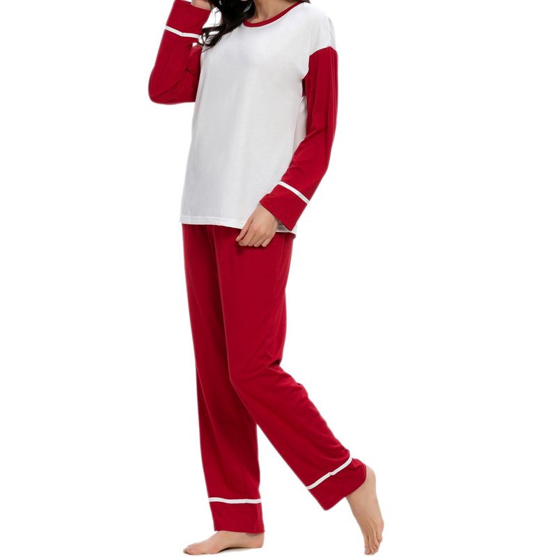 cheibear Womens Sleepwear Round Neck Nightwear with Pants Pajama Lounge Set, 3 of 6