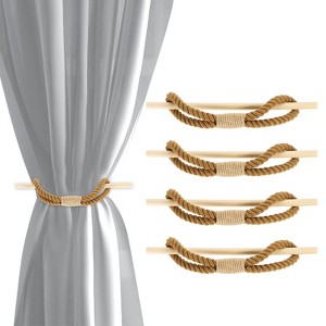 Unique Bargains Cotton Hand-Woven Decorative Drape Curtain Tiebacks with Wood Club - 1 of 4