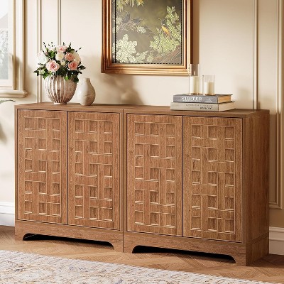 Tribesigns Sideboard Buffet Cabinet with Storage, 57.5" Farmhouse Wood Credenza Storage Cabinet with Doors, for Kitchen, Living Room, Walnut