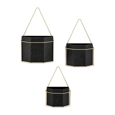 Set of 3 Black and Gold Geometric Metal Wall Planters