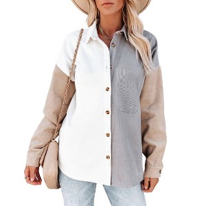 Clearlove Women's Color Block Corduroy Relaxed Shirt Jacket Oversized Button Front Casual Cover-Up - 1 of 4
