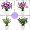 BRINJOY 4-Pack Artificial Potted Flowers - Mini Purple Faux Floral Arrangements for Home, Office, and Spring Decor - 3 of 4