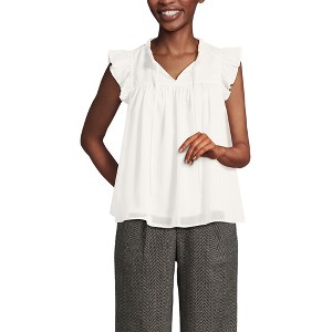 Lands' End Women's Split Neck Satin Ruffle Blouse - 1 of 4