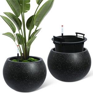 10.2" H x 13.5" Dia (10" Opening) Round Self-Watering Indoor Plant Pots with Drainage & Water Level Monitor, White Dot Design - 1 of 4