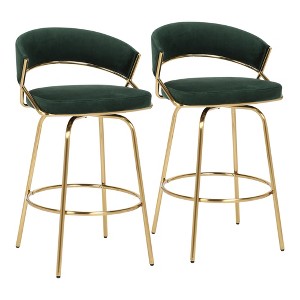 Glam Fixed-Height 360¡ã Swivel Counter Stools with Velvet Upholstered Seats and Sleek Metal Frame (Set of 2) for Kitchen or Bar Area - 1 of 4