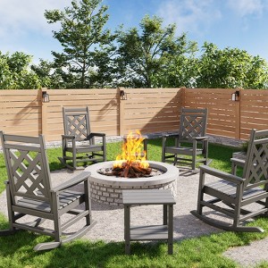 HDPE Outdoor Patio Adirondack Rocking Chairs Set - 1 of 4