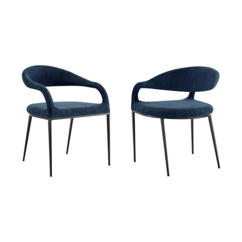 Armen Living Set of 2 Morgan Upholstered with Iron and Fabric Dining Chairs Matte Black/Blue - image 1 of 4