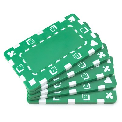 Slickblue European-Style Rectangular Poker Plaques 5-Pack, Non-Denominated, Suited Pattern, 32g, Green
