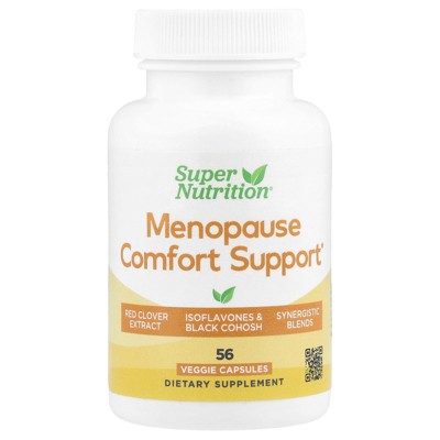 Super Nutrition Menopause Comfort Support with Folate, Red Clover Extract, Vitamin B12, and Soy Germ Extract, 56 Veggie Capsules