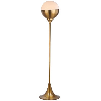 Renato 63.5" Brass Gold Contemporary Floor Lamp with White Globe Shade
