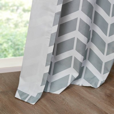 Aqua and Gray Chevron Room-Darkening Grommet Curtain Panel Pair