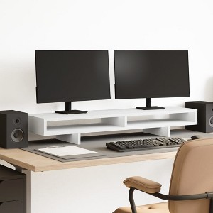 Aghana Digitals White Engineered Wood Monitor Stand with 2 Storage Compartments, 39.4x10.6x5.9", - 1 of 4