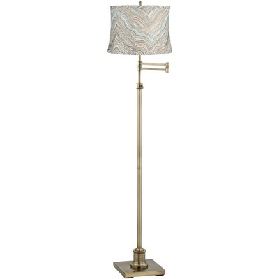 360 Lighting Westbury Marbled Shade Brass Swing Arm Floor Lamp