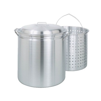 Bayou Large 34 Quart Aluminum Soup Cooking Stockpot with Boil Basket and Lid