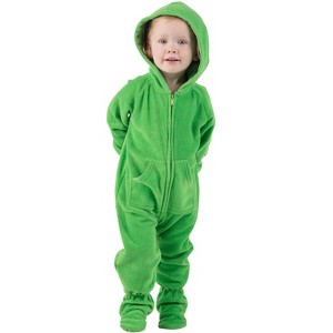 Footed Pajamas - Emerald Green Infant Hoodie Fleece One Piece - 1 of 4