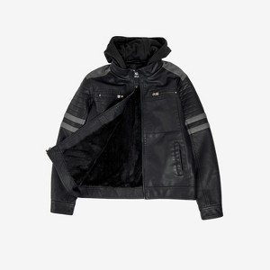 X RAY Boys Grainy PU Leather Hooded Jacket With Faux Shearling Lining - 1 of 4