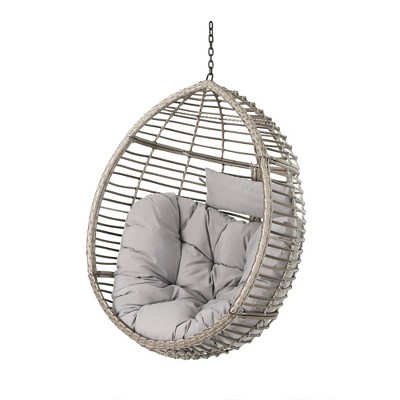 Gray Wicker Hanging Hammock Chair with Cushions