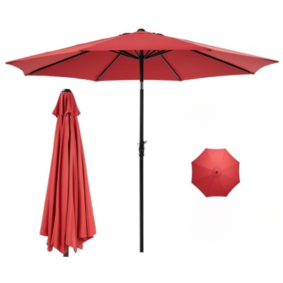 VisioGear Patio Umbrellas, Outdoor Umbrella with Push Button Tilt and Crank, Market Umbrella with 8 Ribs, Red, 108"*96.21"*108"