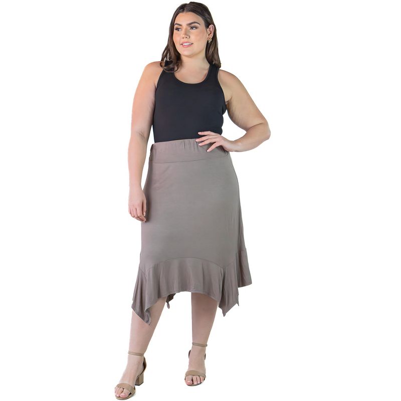 24seven Comfort Apparel Plus Size Solid Color Knee Length Elastic Waist Handkerchief Skirt, 1 of 5