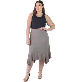 24seven Comfort Apparel Plus Size Solid Color Knee Length Elastic Waist Handkerchief Skirt