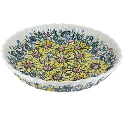 Blue Rose Polish Pottery Sunflower Maze Pie Plate