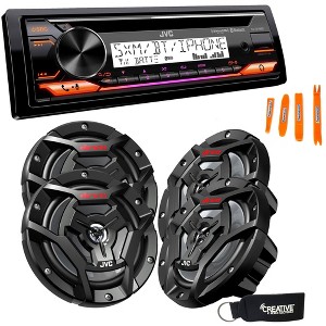 JVC KD-T91MBS Marine Stereo w/ CD, BT, USB, SiriusXM Ready, Amazon Alexa + 2 Pairs CS-DR6200M 6.5" Black Marine Speakers - 1 of 4