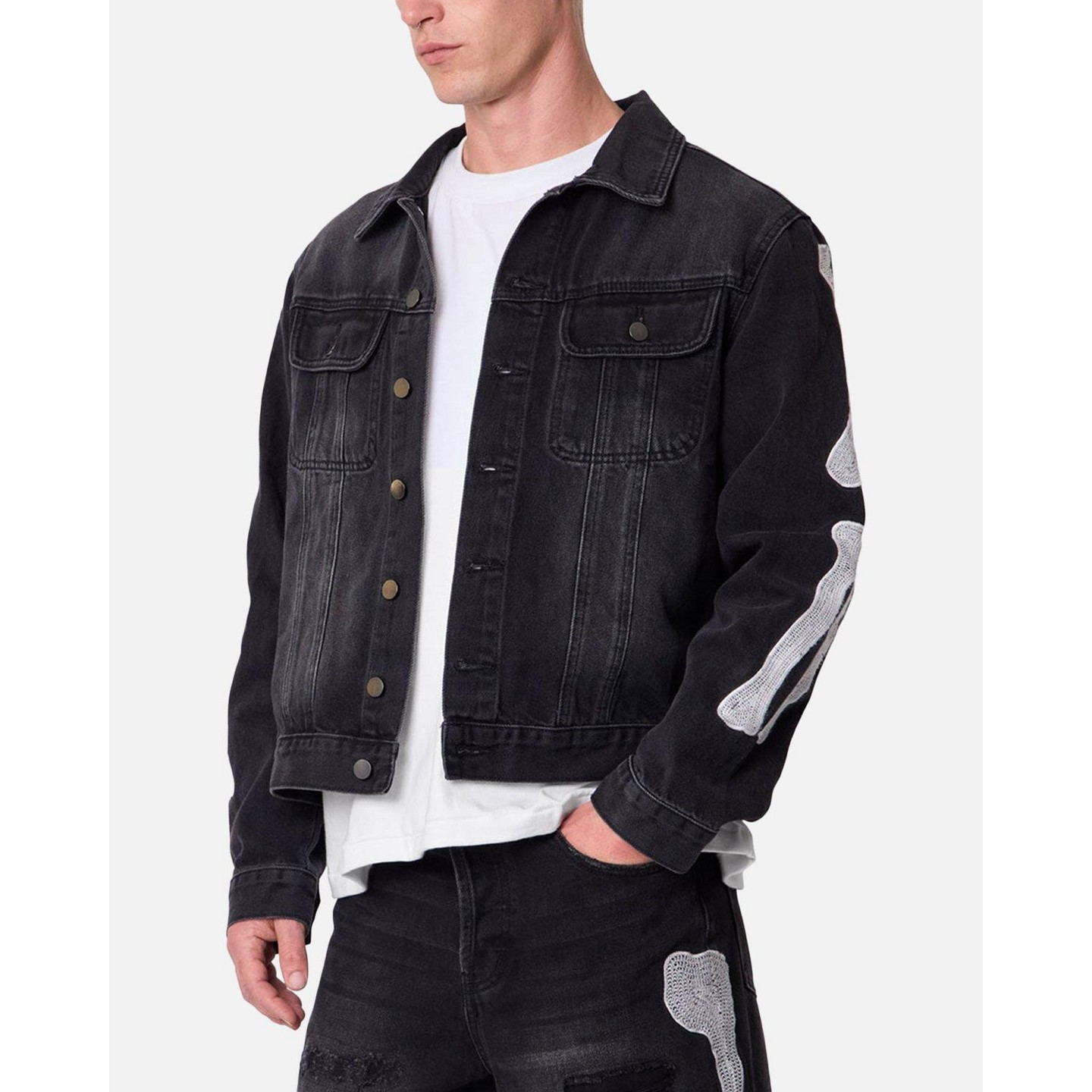 Мужские куртки MNML Raw Skeleton Trucker Jacket - Washed Black XL — фото 5