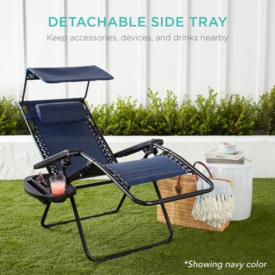 Forest Green Folding Zero Gravity Recliner with Canopy and Tray