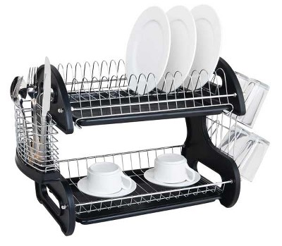 Home Basics 2 Tier Plastic Dish Drainer, White, KITCHEN ORGANIZATION