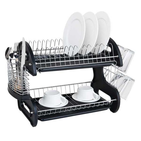 Home Basics Deluxe 2 Tier Dish Rack, Black : Target