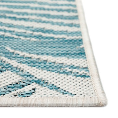 Aqua Palm Leaf Flat Woven Indoor/Outdoor Runner Rug